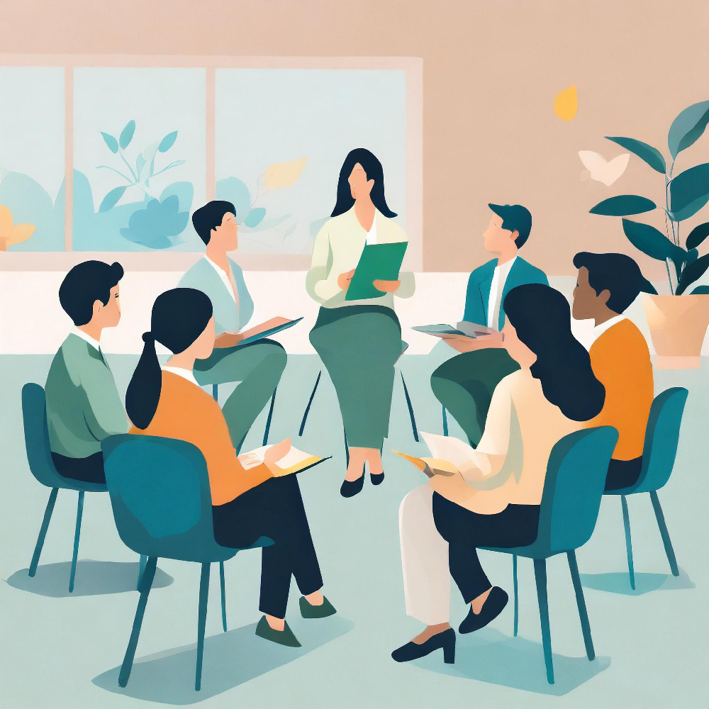 Vector graphic of people in a classroom learning